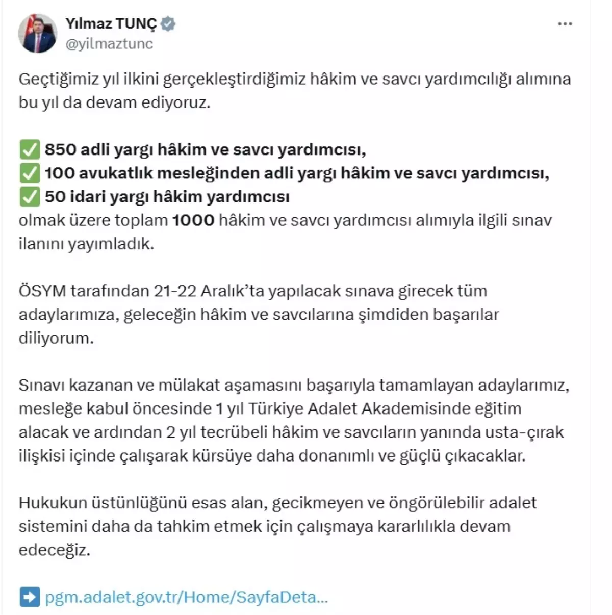 1000 Hakim ve Savcı Yardımcısı Alımı İlan Edildi